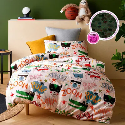 Glow In The Dark Superhero Quilt Cover Set By Happy Kids - Single Double • $39.95