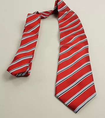 New 160$ Canali Men's Classic Width Red Blue White Striped Silk Tie • $64.99