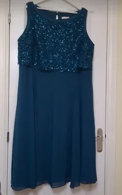 Jacques Vert Green Sequin Occasion Dress Size 24 • £28