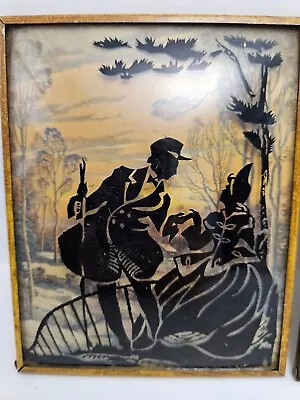 Vintage Convex Silhouette Reverse Paint Picture Victorian Courting Couple 4 X 5 • $12.95