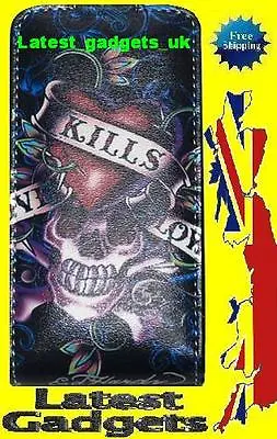 Unique Bling Evil Flame Skull Leather Flip Case Cover For IPhone 4 4G - GIFT  UK • £39.99