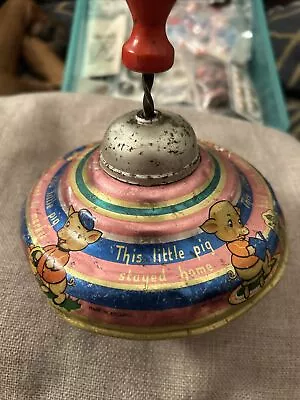 Vintage Chad Valley Metal Spinning Top Toy With Three Little Pigs • £8.50