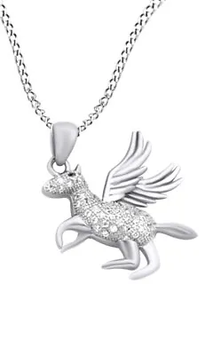 $148 • Buy Art Deco CZ Pegasus Flying Horse Fantasy Pendant Necklace 14K White Gold Plated