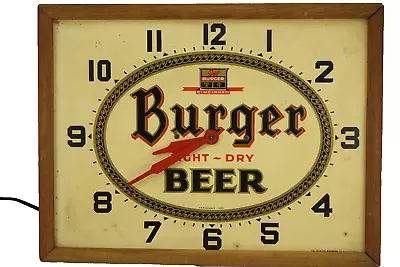 Vintage 1951 Burger Beer Advertising Clock 19  X 14-1/2  Tin Embossed Metal Sign • $125