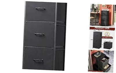  3 Drawer File Cabinet Fabric Storage Cabinet For Home Office Vertical Black • $62.77