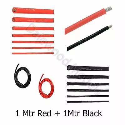 Flexible Soft Silicone Wire Cable 1M Red + 1M Black 10/12/14/16/18/20/22AWG • £2.81