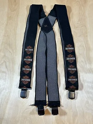 Vintage Harley Davidson Motorcycle Black Orange Logo / Elastic Suspenders XL • $32.99