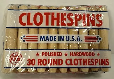 Vtg 30 Round Clothespins HARD WOOD NIP Forster Mfg. Made USA • $9.99