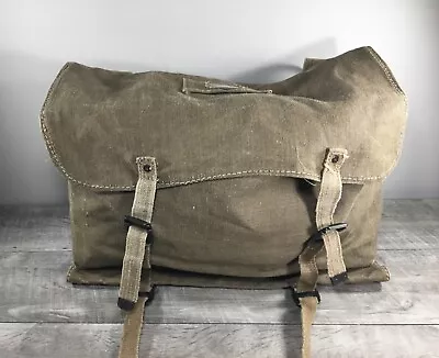 Vintage Brown Canvas Messenger Travel Everyday Weekender Luggage Bag Pack • $110.47