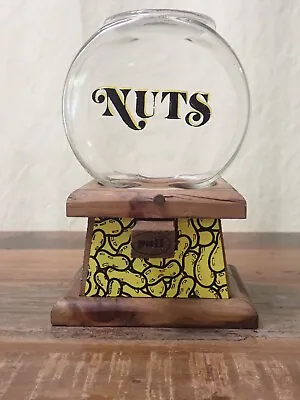 Vintage Wooden Peanut Nut Dispenser Machine Jar Glass Globe Heavy Duty • $15