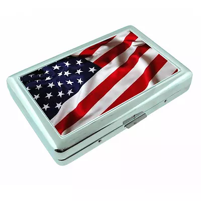 Vintage American Flag D4 Silver Cigarette Case / Metal Wallet USA Stars Stripes • $16.95