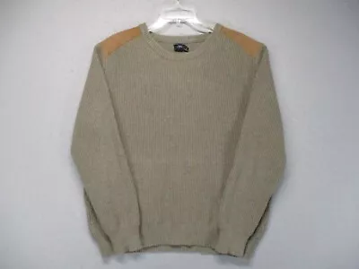 J Crew Sweater Adult XL Beige Brown Field Military Pullover Shoulder Patch Mens • $22.94