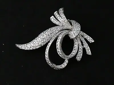 £1.99 • Buy VINTAGE Pretty Stamped 1034 Silvertone & Faux Marcasite Stylised Bow BROOCH