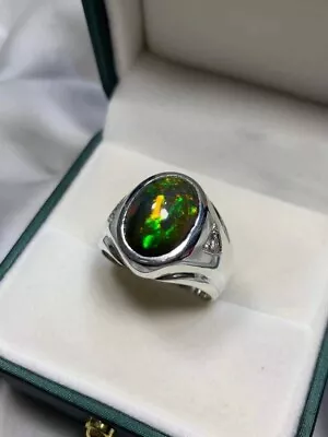 Black Ethiopian Opal Men's Ring 925 Sterling Silver Opal Men's Ring . • $158.70