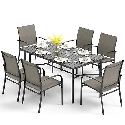 PHI VILLA 7 Piece Patio Dining Set Outdoor Furniture Set Metal Black Table • $419.99