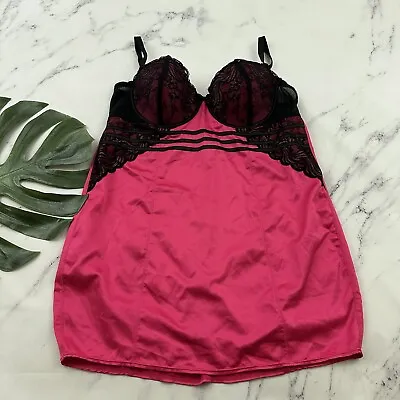 Torrid Negligee Lingerie Plus Size 2x Black Pink Lace Satin Underwire Cups Sexy • £26.59