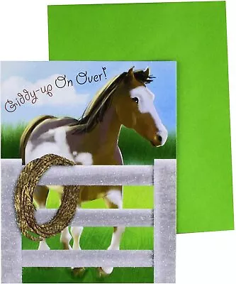 Horse Invitations Amscan 8CT W/ 5 Envelopes Giddy-Up On Over Sold AS/IS • £9.64