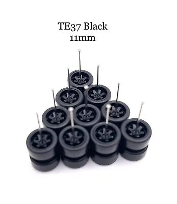 5x Black Te37 Real Rider Wheels W/ Rubber Tires Sets For 1/64 Scale Cars • $15