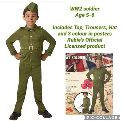 Wartime Boys Childrens Fancy Dress Soldier Costume Age 5-6 Years WW2 • £10