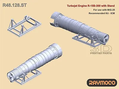 RAYMOCO R48.128.ST 1/48 Turbojet Engine R-15B-300 W/Stand. For Use With MiG-25. • $25.44