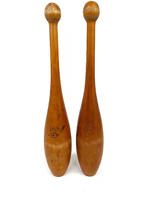 Antique Pair Wood Spalding Model B Indian 1.5 Lb. Exercise Clubs Juggling Pins 2 • $100