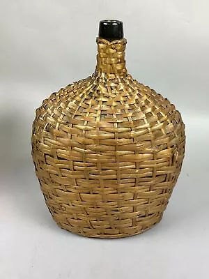 Vintage Wicker Wrapped Glass Demijohn Bottle Wine Alcohol -  No Cork - 16” • $29.99