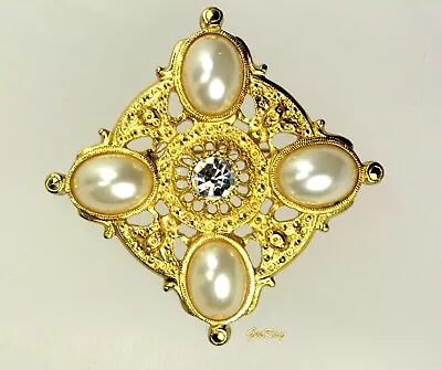 Vintage 1928 Maltese Cross Pin Brooch Faux Pearls Cabochons • $29.49