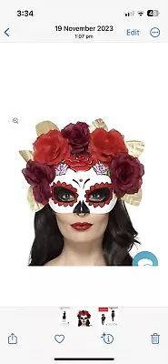 Day Of The Dead Mask With Flowers • $10