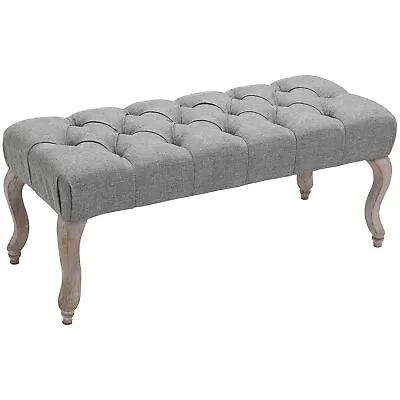 HOMCOM Tufted Upholstered Accent Bench Window Seat Fabric Ottoman Bed End Stool • £64.99