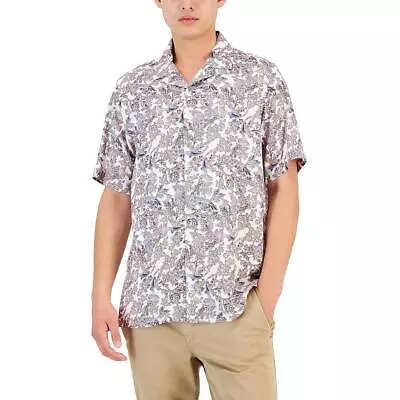 Club Room Mens Print Silk Short Sleeve Button-Down Shirt BHFO 7148 • $6.99