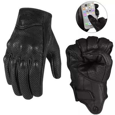 Leather Touch Screen Perforated Motorcycle Full Finger Gloves Motorbike Racing • $17.99