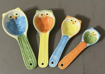 Pier 1 Ceramic Colorful Owl Measuring Spoon Set Ceramic Measure Spoons Owl Decor • $17