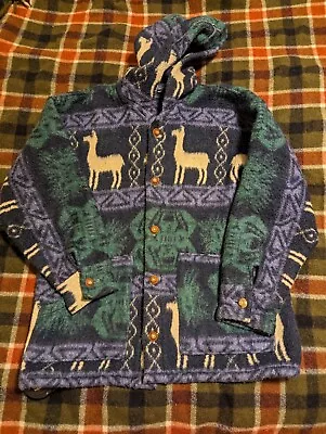 Vintage Tejidos Ruminahui Ecuador Wool Llama Alpaca Hoodie Sweater Mens Size L • $49.88