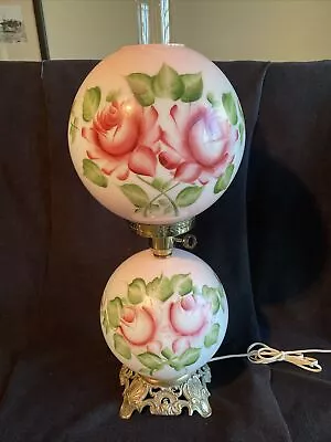 Antique 3 Way Double Globe Gone With The Wind Hurricane Parlor Floral Lamp 25 H • $165