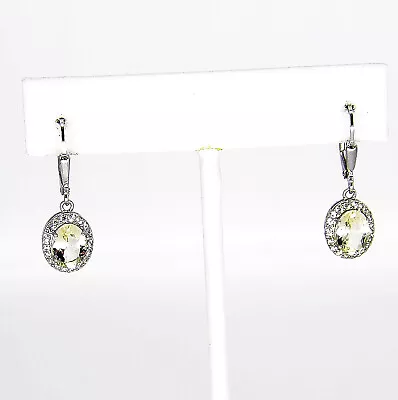 Sterling Silver Genuine Yellow Labradorite & Zircon Leverback Earrings • $37.50