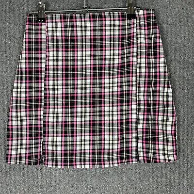 Factorie Skirt Womens 8 Pink Black A Line Tartan Front Splits Goth Punk Grunge • $10.46