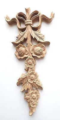 14 H X 6-3/4 W X 1  Hand Carved Red Oak Wood Flower Drop Applique Onlay Corbel  • $29