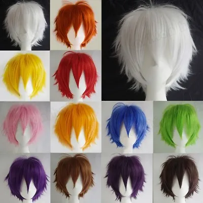 Cool Short Anime Cosplay Party Wig Fluffy Straight Full Hair Wig Women Men Boy A • $15.58