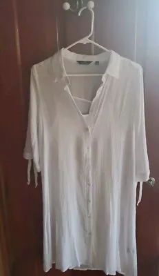 Millie Gabrielle Button Down White Lined Summer Beachy Dress Size M • $24.95