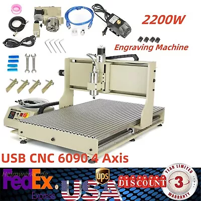 USB CNC 6090 4 Axis 2.2KW CNC Router Small Wood Metal Engraving Milling Machine • $2045.07