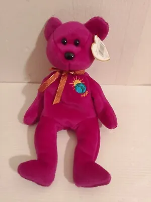 Millenium Ty Beanie Babie Soft Plush Bear Retired With Tags Purple 2000 • £11.77