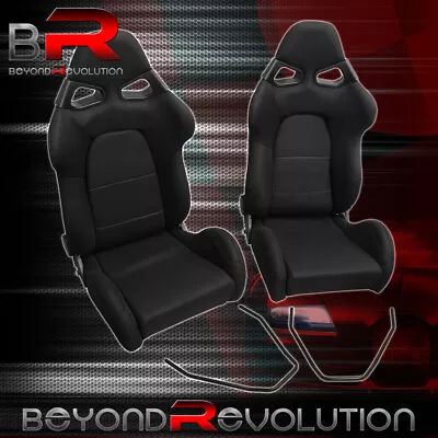 2X Fully Reclinable Black Cloth Bucket Seat Chairs Universal Cuga Style Comfort • $346.99