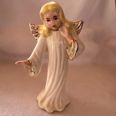 VTG Unique Hand Made Ceramic Angel Gold Trimmed Wings Yellow Hair • $13.50