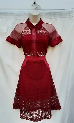 £6.99 • Buy Tea,day Dress,aline,red Crochet,60s,70s,80's Vintage Style,,size 10 App