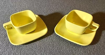 Vintage Mid Century Modern~BROOKPARK~2 Square CUPS & SAUCERS~Yellow~Melamine~ • $26