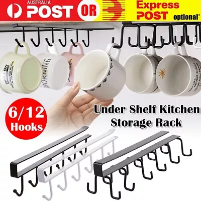 6/12 Hook Mug Cup Rack Holder Under Shelf Kitchen Cabinet Metal Hanger Wardrobe • $6.39