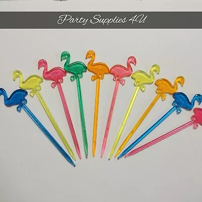 10x Reusable Colourful Flamingo Party Picks Cocktail Stick/BBQ/Birthday/Bar/Food • £2.49