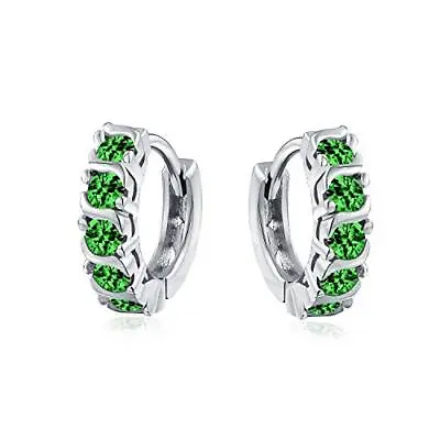 Green Wave Round Cubic Zirconia CZ Small Kpop Huggie Hoop Earrings For Women For • £17.97