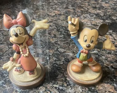 ANRI Walt Disney 4.5” Wood Carved Mickey & Minnie Mouse Figurines • $125