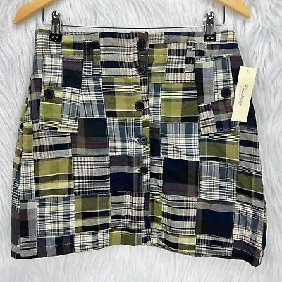 Cambridge Dry Goods NWD Womens Sz 8 Patchwork Plaid Indian Madras Skirt Pockets • $20.69